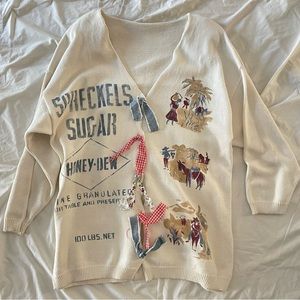 reworked cottage-core cream cardigan